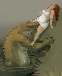 anthro blush clothed clothing crocodile crocodilian cunnilingus duo female human human_on_anthro interspecies male mammal open_mouth oral pig_(artist) reptile scalie sex sitting slightly_chubby straight vaginal_penetration wet