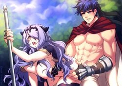 1boy abs armor blush breasts camilla_(fire_emblem) cleavage crescentia doggy_style female fire_emblem fire_emblem:_path_of_radiance fire_emblem:_radiant_dawn fire_emblem_fates hands_on_hips ike_(fire_emblem) large_breasts nipples sex taken_from_behind thighhighs torn_clothes