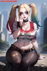 1girls ai_generated artist_name ass batman_(series) big_ass big_breasts big_thighs blonde_hair booty_shorts bottom_heavy breasts bust busty chest choker cleavage crop_top curvaceous curvy curvy_figure dc dc_comics digital_media_(artwork) dovahkiiniaart female female_focus female_only giant_breasts harleen_quinzel harley_quinn hips hourglass_figure huge_ass huge_breasts human large_ass large_breasts legs light-skinned_female light_skin mature mature_female multicolored_hair pantyhose patreon_username sitting slim_waist solo suicide_squad suicide_squad_(2016) thick thick_hips thick_legs thick_thighs thighs top_heavy villain villainess voluptuous voluptuous_female waist wide_hips wide_thighs