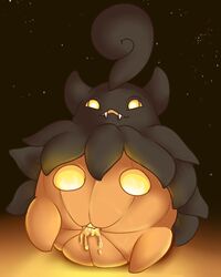 2017 digital_media_(artwork) drippy female feral food fruit nintendo nude outside pokemon presenting pumpkaboo pumpkin pussy skittycrusader smile smirk solo video_games