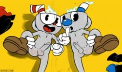 balls cuphead cuphead_(game) erection exposed_torso footwear handwear humanoid_penis male male_only mugman object_head penis thebuttgoblin