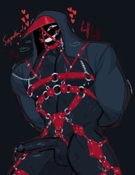 bondage bondage_gear bondage_harness bondage_outfit cafeaucafefeh chain_necklace chained chains erection high_resolution highres huge_cock male male_only monster monsterxmediator nauseaxe_404 penis solo tied_up