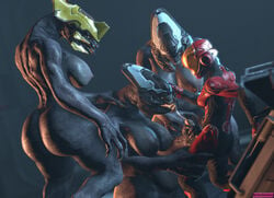 1boy 3d 3girls ass big_dom_small_sub breasts clothed_male_nude_female creepychimera ejaculation faceless faceless_character faceless_male female female_sangheili foursome group group_sex halo halo_(game) halo_(series) handjob helmet larger_female_smaller_male male_human/female_alien reverse_gangbang sangheili sex spartan spartan_(halo) straight xenophilia