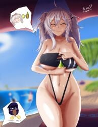 beach big_breasts bikini exhibitionism hololive hololive_gen_5 hololive_japan mao13 shishiro_botan thick_thighs virtual_youtuber wet