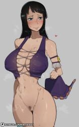 1girls armlet aroused black_hair blue_eyes bobtheneet breasts censored censored_pussy corset corset_bra cowboy_hat female female_only fit_female hi_res hourglass_figure huge_breasts large_breasts long_hair mature_female medium_hair miss_all_sunday nico_robin one_piece pre-timeskip slim_waist steamy_breath sweat tan_skin thick_thighs thighs too_small_clothes underboob wardrobe_malfunction wide_hips