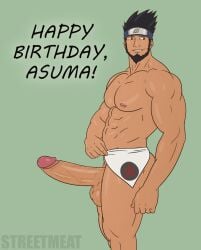 1boy balls bara beard big_balls big_penis boner daddy erection huge_balls huge_cock male male_focus male_nipples male_only mature_male muscular_male naruto naruto_(series) nipples nude penis sarutobi_asuma solo solo_male streetmeat