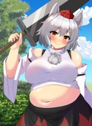 bbw belly_overhang big_belly big_female blush chubby chubby_female embarrassed fat fat_ass fat_female fat_fetish fat_girl fat_woman fatty large_female momiji_inubashiri nerizou obese obese_female overweight overweight_female pig plump pork_chop thick_thighs touhou tubby weight_gain wolf_ears wolf_girl wolf_tengu