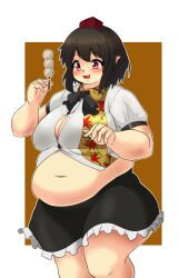 bbw belly_overhang big_belly big_female black_hair blush chubby chubby_female embarrassed fat fat_ass fat_female fat_fetish fat_girl fat_woman fatty food large_female nerizou obese obese_female overweight overweight_female pig plump pork_chop shameimaru_aya tengu thick_thighs touhou tubby weight_gain