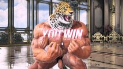 1boy 3d 3d_(artwork) 3d_model bandai_namco bara bara_tiddies bara_tits dogtag indoor_nudity indoors jaguar_mask king_(tekken) male male_only masculine masculine_male muscles muscular muscular_male probablybottom pubic_hair solo tekken tekken_8 veiny victory_pose wrestler yaoi