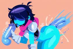 1nonbinary ai_generated armor blue_skin deltarune enby kris_(deltarune) noir_genesis nonbinary penetration spitroast tongue