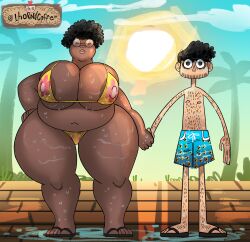 adria_clemente_da_silva beach big_ass big_breasts big_butt bigger_female bikini couple cute dark-skinned_female dark_skin glasses hand_holding lhornycoffe lipetorrada's_girlfriend oversized_breasts overweight real_person size_difference sunlight torradinhafeliz wet