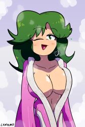 breasts female female_only green_eyes green_hair lenoxmst medley_(lenoxmst) one_eye_closed solo