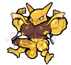 1boy 3_toes 5_fingers abs alakazam anthro balls ballsack bara beefy big_balls big_penis black_eyes blush brown_body brown_glans claws cross-popping_vein cum cum_drip cum_string cutlery dangling_testicles dripping erection facial_hair feet fingers flexing flexing_bicep flexing_both_biceps flexing_muscles foreskin foreskin_folds front_view generation_1_pokemon genitals glans huge_cock humanoid_penis intact kitchen_utensils leaking_cum levitating levitating_object looking_at_viewer low_hanging_balls magic male male_nipples male_only masculine milkvislon multicolored_body muscles muscular_male mustache nintendo nipple_fetish nipple_play nude_male pecs penis pokemon pokemon_(species) presenting presenting_penis retracted_foreskin scrotum simple_background solo spoon spread_legs spreading testicles toes tools two_tone_body uncut vein veiny_penis white_background yellow_balls yellow_body yellow_penis