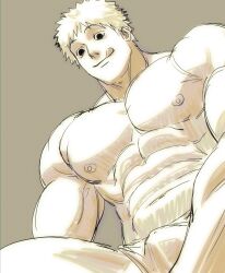 big_pecs bulge erection_under_clothes hayami_masaki juhihuji kengan_(series) kengan_omega licking_lips low-angle_view male male_only monochrome muscular muscular_male pecs rrrotten sketch smile solo tongue_out topless topless_male