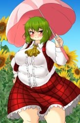 bbw belly_overhang big_belly big_female blush chubby chubby_female embarrassed fat fat_ass fat_female fat_fetish fat_girl fat_woman fatty green_hair large_female nerizou obese obese_female overweight overweight_female pig pink_umbrella plump pork_chop pudgy_belly sweatdrop thick_thighs touhou tubby umbrella weight_gain yuka_kazami yuuka_kazami