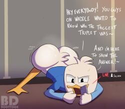 ass ass_shake big_ass bootydox dewey_duck disney ducktales ducktales_(2017) jiggling_ass livestream male male_only musk non-human phone shaking_butt solo streaming toony