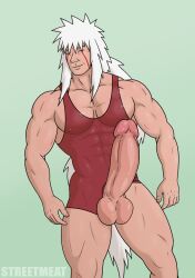 1boy balls bara big_balls big_penis clothing daddy erection gay huge_balls huge_cock jiraiya male male_focus male_only mature_male muscular_male naruto naruto_(series) naruto_shippuden penis singlet solo solo_male streetmeat uncensored yaoi