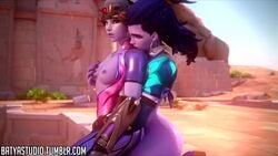 2girls 3d alternate_costume animated areolae batyastudio blender breast_grab breasts cote_d'azur_widowmaker female female_only nipples no_sound overwatch selfcest video widowmaker yuri