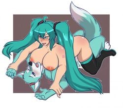 1boy 1girls 2017 anthro areola big_areola big_breasts blue_eyes blush breasts canine cum duo female female_human female_on_top femdom fox furry green_hair hatsune_miku human human_on_anthro interspecies lavenderpandy long_hair looking_pleasured lying male male_anthro mammal markings nipples on_back on_top one_eye_closed open_mouth orgasm pinned pinned_arms roflfox sex straight tattoo thighhighs tongue vaginal_penetration vocaloid wink