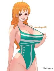 1girls 2d 2d_(artwork) 2d_artwork adult adult_female ahoge arm_tattoo bare_arms bare_chest bare_hands bare_hips bare_shoulders bare_skin bare_thighs belly_button big_breasts bikini blue_tattoo breasts busty busty_female busty_girl cleavage collarbone curvaceous curvaceous_body curvaceous_female curvaceous_figure curvaceous_hips curvy curvy_body curvy_female curvy_figure curvy_hips digital digital_art digital_drawing digital_drawing_(artwork) digital_media digital_media_(artwork) exposed_arms exposed_chest exposed_hips exposed_shoulders exposed_skin exposed_thighs female female_focus female_only fingernails fingers ginger ginger_hair green_bikini green_one-piece_swimsuit green_swimsuit green_swimwear groin high_resolution highres hourglass_figure huge_boobs huge_breasts inguinal_crease inguinal_ligament large_boobs large_breasts lean_figure legs_closed legs_together long_hair looking_at_viewer martinpunk mature mature_female nami_(one_piece) narrow_waist navel one-piece_swimsuit one_piece open_mouth open_mouth_smile orange-eyed_female orange-haired_female orange_eyebrows orange_eyes orange_hair orange_hair_female parted_lips plump_breasts post-timeskip shoulders simple_background slender_body slender_waist slim_waist smile smiley_face smiling smiling_at_viewer solo standing strap_lift strap_pull swimsuit swimwear tattoo tattoo_on_arm tattooed_arm teasing teasing_viewer thick_thighs thighs thighs_together tongue tongue_out upper_body upper_teeth wavy_hair white_background wide_hips