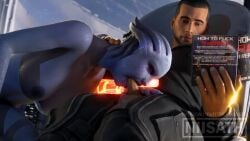 1boy 1girls 3d alternate_version_available animated asari blowjob blue_skin clothed_female_nude_male commander_shepard fellatio female liara_t'soni male maleshep mass_effect niisath nude_female reading sound tagme video