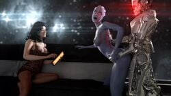 1robot 2girls 3d animated areolae asari big_breasts bouncing_breasts breasts female from_behind large_breasts liara_t'soni loki_mech male mass_effect miranda_lawson nipples no_sound nude robot rough_sex sex ssppp straight tech_control video