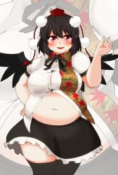 bbw belly_overhang big_belly big_female black_hair blush chubby chubby_female embarrassed fat fat_ass fat_female fat_fetish fat_girl fat_woman fatty large_female obese obese_female overweight overweight_female pig plump pork_chop shameimaru_aya tengu thick_thighs tight_clothes tight_clothing tight_fit touhou tubby weight_gain