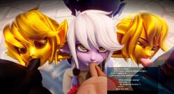 2023 3d chat chat_box comic comic_page english_text fizz_(lol) gameplay_mechanics league_of_legends male mini_comic penis pink_skin purple_body purple_skin rumble_(lol) teemo teemoty text text_box tristana veigar yordle ziggs