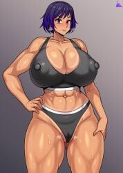 1girls abs alternate_breast_size bandai_namco big_breasts breasts busty cleavage curvaceous curvy curvy_body curvy_female curvy_figure erect_nipples female hand_on_hip huge_breasts jmg large_breasts muscular muscular_arms muscular_female nipples purple_eyes reina_mishima sports_bra tan tan_body tan_skin tanline tekken tekken_8 thick_thighs thighs toned toned_body toned_female voluptuous