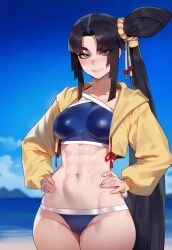 1girls abs ai_generated black_hair blue_eyes breasts fate/grand_order fate_(series) female female_only floox high_resolution light-skinned_female light_skin long_hair medium_breasts swimsuit thiccwithaq_(ai_style) thick_thighs toned ushiwakamaru_(fate/grand_order) ushiwakamaru_(swimsuit_assassin)_(fate)