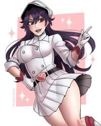 1girls bambietta_basterbine big_breasts bleach bleach:_sennen_kessen-hen bleach:_the_thousand-year_blood_war breast breasts dangerousbride female female_only finger finger_up gloves heart_belt hips legs light-skinned_female lips lipstick long_hair makeup pink_lips pink_lipstick purple_eyes purple_hair quincy_(bleach) quincy_bitch quincy_hat quincy_uniform short_skirt skirt smile smiley_face smug_face smug_smile solo sternritter sternritter_hat sternritter_uniform thick_thighs thighs wandenreich wandenreich_uniform white_gloves white_uniform wide_hips