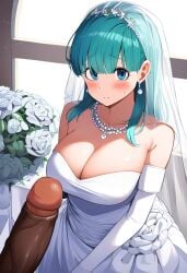 ai_generated blush bulma_briefs cheating cheating_on_wedding_day cuckold dark-skinned_male drago dragon_ball dragon_ball_z interracial looking_at_viewer netorare ntr su_whore_(artist) wedding_dress