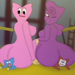 ass asses blue_skin brown_skin buttcrush buttcrushing coco_loco coco_loco_(ragz_pizzle) gloomy_loomy gloomy_loomy_(ragz_pizzle) huggy_wuggy kissy_missy oc_x_canon original_characters pink_skin poppy_playtime poppy_playtime_oc purple_skin rizzmodeus_(artist)