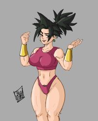 1girls bikini dragon_ball_super female female_saiyan fusion hairy_pussy kefla potara_earrings saiyan_girl universe_6/universe_7 universe_6_girls