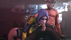 3d animated ass balls balls_deep blue_hair borderlands borderlands_2 bottomless deepthroat erection fellatio female looking_at_viewer male maya_(borderlands) no_sound oral penis source_filmmaker spoks straight vaughn_(borderlands) video