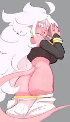 1girls android_21 android_21_(good) arabian_clothes ass athletic athletic_female big_ass big_breasts blue_eyes dragon_ball dragon_ball_fighterz dragon_ball_z harem_outfit long_hair majin_android_21 pink_body pink_skin tail white_hair