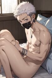 1boy ai_generated anime anime_style calm cute earrings gag gagged grey_eyes grey_hair hiding_dick hiding_erection legs_together looking_at_viewer male male_focus male_only mitsuya_takashi muscular muscular_male necklace pale-skinned_male pale_skin solo solo_focus solo_male takashi_mitsuya tied_up tokyo_revengers white_eyes white_hair