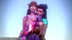 2girls 3d alternate_costume animated areolae batyastudio blender breast_grab breasts cote_d'azur_widowmaker female female_only nipples no_sound overwatch selfcest video widowmaker yuri