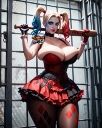 1girls ai_generated barely_contained_breasts baseball_bat batman_(series) big_breasts bimbo blonde_hair blue_eyes blue_hair breasts bursting_breasts busty clown clown_girl dat_ass dc dc_comics dumptruck_ass fat_breasts female_only harley_quinn hourglass_figure huge_breasts kw0337 large_breasts multicolored_hair overflowing_breasts pawg red_hair short_skirt solo solo_female supervillainess thick_thighs thighs top_heavy venus_body villainess voluptuous voluptuous_female white_female wide_hips