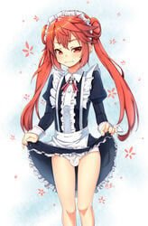 1boy balls_in_panties character_request crossdressing double_bun elsword erection erection_under_clothes femboy girly hair_bun looking_at_viewer loopingwing maid_uniform male male_only panties penis penis_in_panties penis_under_clothes presenting red_hair skirt solo trap upskirt