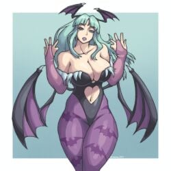 1girls artist_name bat_wings big_breasts breasts busty capcom child_bearing_hips cleavage curvy darkstalkers female female_only fingerless_gloves green_eyes green_hair half-closed_eyes highres large_breasts legs leotard long_hair looking_at_viewer morrigan_aensland navel navel_cutout parted_lips pink_lipstick seductive seductive_look sensual succubus thick_thighs thighs voluptuous wide_hips