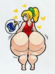 1girls ass ass_bigger_than_head big_ass big_butt big_thighs blonde_female blonde_hair bottom_heavy bubble_butt capcom fat_ass female female_only full_body hips_wider_than_shoulders huge_ass huge_butt huge_thighs juicy_butt large_ass large_butt light-skinned_female light_skin looking_at_viewer looking_back mega_man mega_man(classic) mr.ctm ponytail red_swimsuit ribbon roll short_hair solo solo_focus swimsuit thick_ass thick_thighs thighs white_background wide_hips