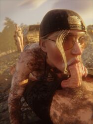 1boy 3d 3girls blowjob blurry_background brown-tinted_eyewear checkpik fellatio female grand_theft_auto grand_theft_auto_vi male mud_girl_(gta_vi) penis sunglasses tagme tinted_eyewear