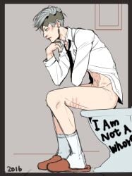 1boy diamond_is_unbreakable eji flip_flops jojo's_bizarre_adventure male male_only muscular rohan_kishibe sandals sitting_on_toilet socks solo toilet