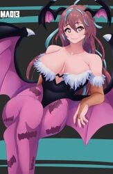 big_ass big_boobs big_breasts big_butt cosplay emikukis hips hispanic_virtual_youtuber mao13 neckline showing_breasts succubus thick_thighs virtual_youtuber vtuber