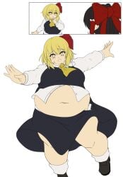 bbw belly_overhang big_belly big_female blonde_hair blush chubby chubby_female fat fat_ass fat_female fat_fetish fat_girl fat_woman fatty large_female obese obese_female overweight overweight_female pig plump pork_chop reimu_hakurei rumia sweatdrop sweating thick_thighs touhou tubby weight_gain