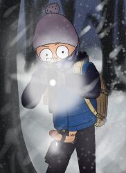 adult_swim aiming_at_viewer assault_rifle backpack bag clothing collar color diklonius firearm hat looking_at_viewer male male_only morty_smith penis_out pompoms rick_and_morty rifle sketch skinny tactical_gear tactical_gloves tactical_penis toony toony_face weapon winter winter_clothes