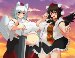 bbw belly_overhang big_belly big_female black_hair blush chubby chubby_female embarrassed fat fat_ass fat_female fat_fetish fat_girl fat_woman fatty large_female momiji_inubashiri obese obese_female overweight overweight_female pig plump pork_chop shameimaru_aya tengu thick_thighs tight_clothes tight_clothing tight_fit touhou tubby weight_gain wolf_ears wolf_girl