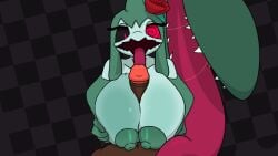 animated anthro anthro_on_anthro beat_banger breasts checkered_background cum cum_between_breasts cum_on_breasts cum_on_face cum_on_tongue cumming female female_pokemon green_skin istole long_tongue mawile nintendo olivia_(r-mk) original original_character paizuri pokemon pokemon_(species) pov r-mk rose saliva_string sharp_teeth simple_background source_request stitches titjob tongue_out undead wedding_ring year_request zombie zombie_girl