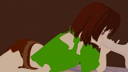 3d_(artwork) animated anonymous_artist brown_hair chara chara_(undertale) clothed clothed_fellatio clothing duo fellatio female female_focus hair hi_res human light-skinned_female light-skinned_male male male/female mammal oral penile sex simple_background undertale undertale_(series)